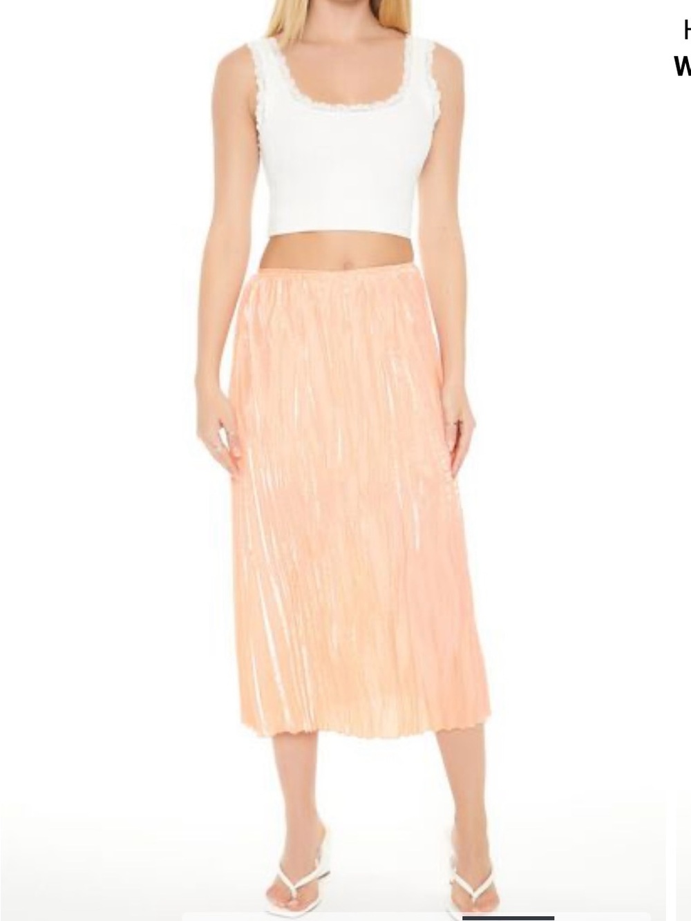 F21 Women Crinkled High Rise Midi Skirt Size XS New Peach Pink Stretchy Pencil